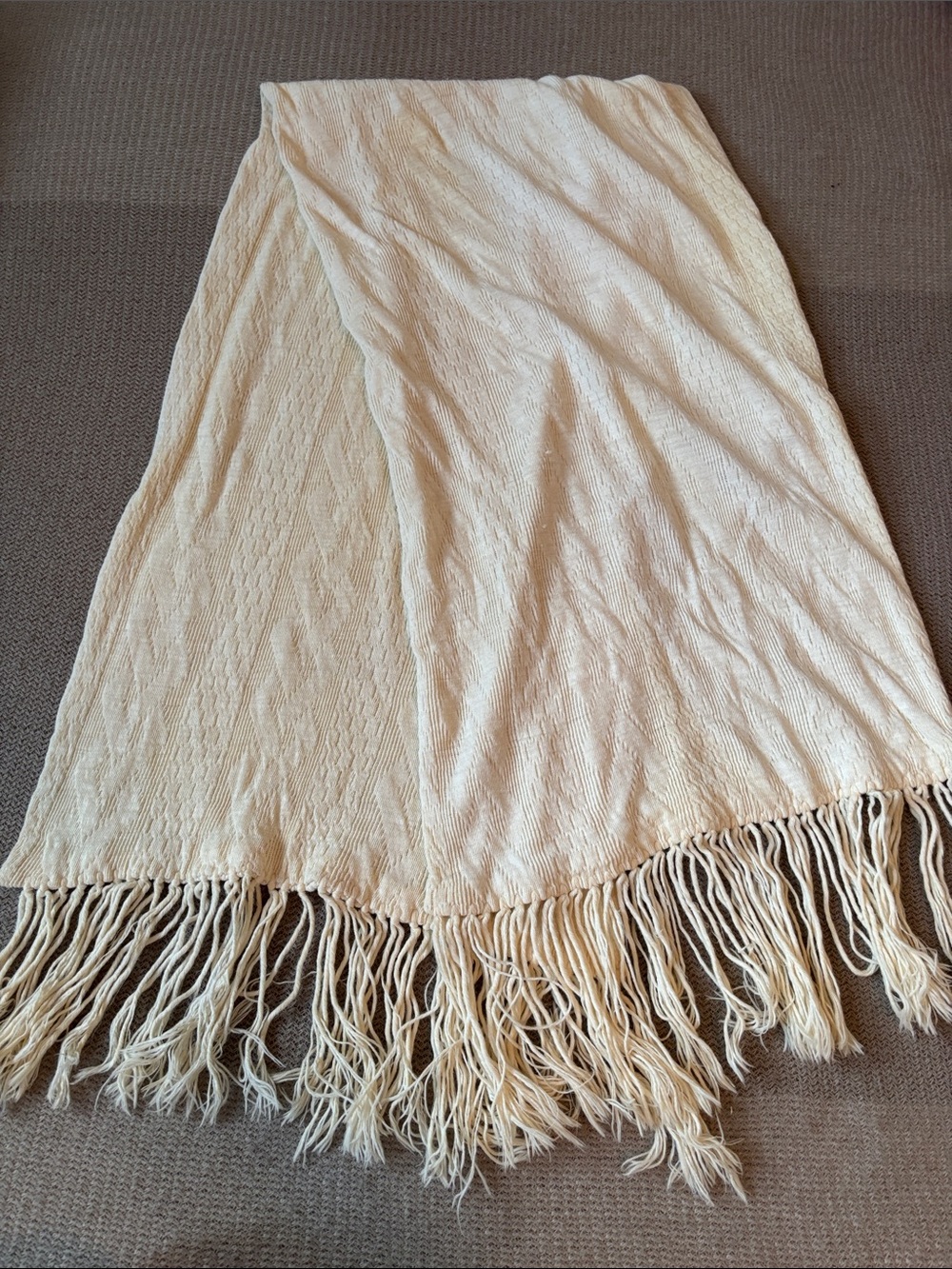 Cream Fringe Knit Wrap Scarf - 18”x60”